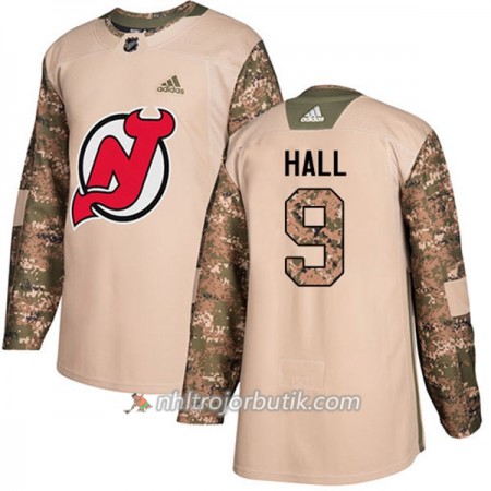 Män Ishockey New Jersey Devils Tröja Taylor Hall 9 Adidas 2017-2018 Camo Veterans Day Practice Authentic